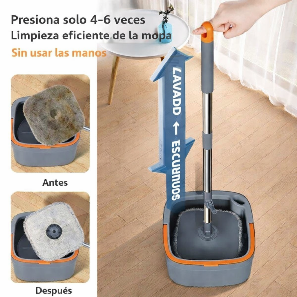 Mopa cuadrada giratoria con cubo de separación de aguas