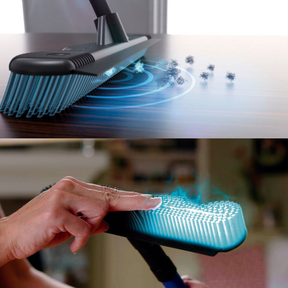 Escoba multiusos de goma natural con rasqueta integrada y mango telescópico